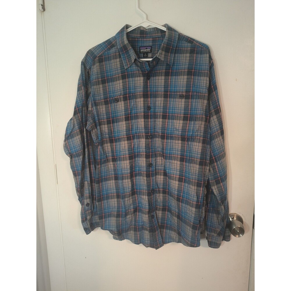 Patagonia Plaid Button Down Shirt Men’s M Blue Organic Cotton Flannel